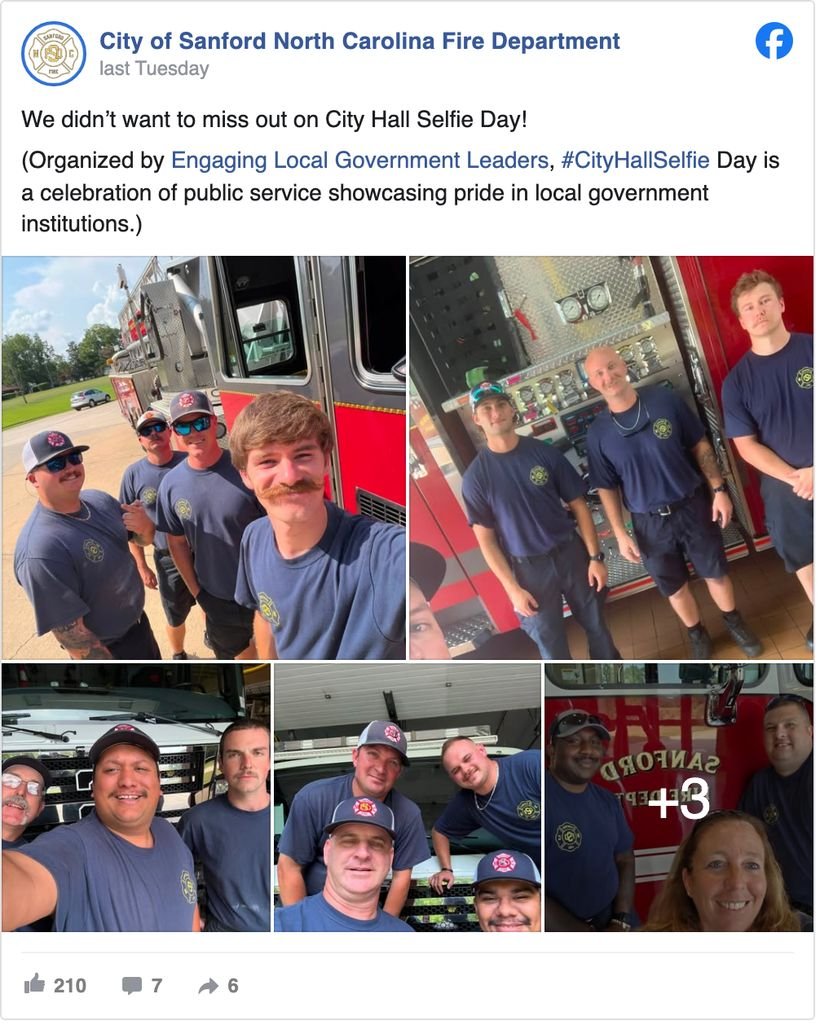 City of Sanford North Carolina Fire Department Facebook post joining City Hall Selfie Day